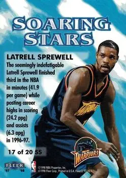 1997-98 Fleer - Soaring Stars #17SS - Latrell Sprewell - Golden State Warriors - Back