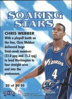 1997-98 Fleer - Soaring Stars #20SS - Chris Webber - Washington Wizards - Back 1997-98 Fleer - Soaring Stars #20SS - Chris Webber - Washington Wizards - Back