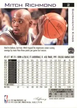 1997-98 Fleer - Traditions Tiffany #2 - Mitch Richmond - Sacramento Kings - Back 1997-98 Fleer - Traditions Tiffany #2 - Mitch Richmond - Sacramento Kings - Back