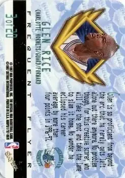 1997-98 Hoops - Frequent Flyer Club First Class Upgrade #3 - Glen Rice - Charlotte Hornets - Back 1997-98 Hoops - Frequent Flyer Club First Class Upgrade #3 - Glen Rice - Charlotte Hornets - Back
