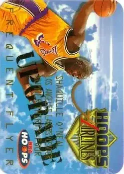 1997-98 Hoops - Frequent Flyer Club First Class Upgrade #10 - Shaquille O'Neal - Los Angeles Lakers - Front 1997-98 Hoops - Frequent Flyer Club First Class Upgrade #10 - Shaquille O'Neal - Los Angeles Lakers - Front