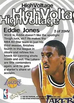 1997-98 Hoops - High Voltage #2 HV - Eddie Jones - Los Angeles Lakers - Back 1997-98 Hoops - High Voltage #2 HV - Eddie Jones - Los Angeles Lakers - Back