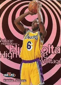 1997-98 Hoops - High Voltage #2 HV - Eddie Jones - Los Angeles Lakers - Front 1997-98 Hoops - High Voltage #2 HV - Eddie Jones - Los Angeles Lakers - Front