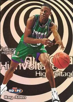 1997-98 Hoops - High Voltage #3 HV - Ray Allen - Milwaukee Bucks - Front 1997-98 Hoops - High Voltage #3 HV - Ray Allen - Milwaukee Bucks - Front