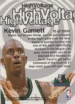 1997-98 Hoops - High Voltage #10 HV - Kevin Garnett - Minnesota Timberwolves - Back 1997-98 Hoops - High Voltage #10 HV - Kevin Garnett - Minnesota Timberwolves - Back