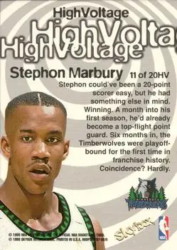 1997-98 Hoops - High Voltage #11 HV - Stephon Marbury - Minnesota Timberwolves - Back 1997-98 Hoops - High Voltage #11 HV - Stephon Marbury - Minnesota Timberwolves - Back