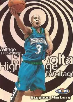 1997-98 Hoops - High Voltage #11 HV - Stephon Marbury - Minnesota Timberwolves - Front 1997-98 Hoops - High Voltage #11 HV - Stephon Marbury - Minnesota Timberwolves - Front