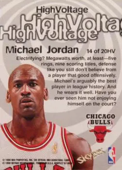 1997-98 Hoops - High Voltage #14 HV - Michael Jordan - Chicago Bulls - Back 1997-98 Hoops - High Voltage #14 HV - Michael Jordan - Chicago Bulls - Back