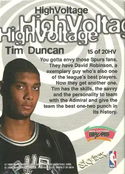 1997-98 Hoops - High Voltage #15 HV - Tim Duncan - San Antonio Spurs - Back 1997-98 Hoops - High Voltage #15 HV - Tim Duncan - San Antonio Spurs - Back