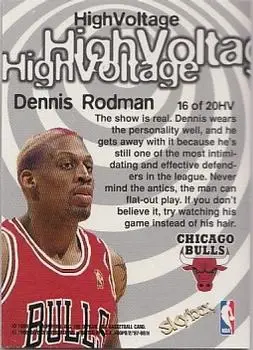 1997-98 Hoops - High Voltage #16 HV - Dennis Rodman - Chicago Bulls - Back 1997-98 Hoops - High Voltage #16 HV - Dennis Rodman - Chicago Bulls - Back
