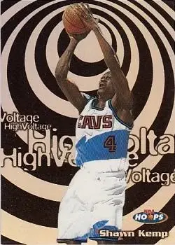 1997-98 Hoops - High Voltage #18 HV - Shawn Kemp - Cleveland Cavaliers - Front 1997-98 Hoops - High Voltage #18 HV - Shawn Kemp - Cleveland Cavaliers - Front