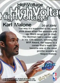 1997-98 Hoops - High Voltage #20 HV - Karl Malone - Utah Jazz - Back 1997-98 Hoops - High Voltage #20 HV - Karl Malone - Utah Jazz - Back