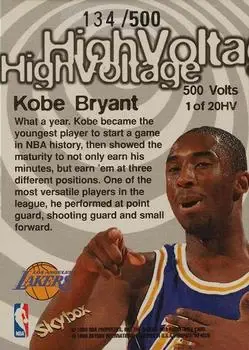 1997-98 Hoops - High Voltage 500 Volts #1 HV - Kobe Bryant - Los Angeles Lakers - Back 1997-98 Hoops - High Voltage 500 Volts #1 HV - Kobe Bryant - Los Angeles Lakers - Back