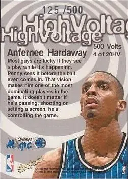 1997-98 Hoops - High Voltage 500 Volts #4 HV - Anfernee Hardaway - Orlando Magic - Back 1997-98 Hoops - High Voltage 500 Volts #4 HV - Anfernee Hardaway - Orlando Magic - Back