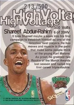 1997-98 Hoops - High Voltage 500 Volts #6 HV - Shareef Abdur-Rahim - Vancouver Grizzlies - Back 1997-98 Hoops - High Voltage 500 Volts #6 HV - Shareef Abdur-Rahim - Vancouver Grizzlies - Back