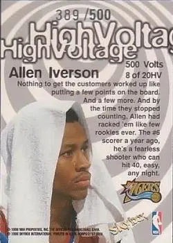 1997-98 Hoops - High Voltage 500 Volts #8 HV - Allen Iverson - Philadelphia 76ers - Back 1997-98 Hoops - High Voltage 500 Volts #8 HV - Allen Iverson - Philadelphia 76ers - Back