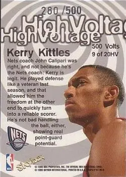 1997-98 Hoops - High Voltage 500 Volts #9 HV - Kerry Kittles - New Jersey Nets - Back 1997-98 Hoops - High Voltage 500 Volts #9 HV - Kerry Kittles - New Jersey Nets - Back