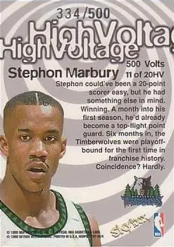 1997-98 Hoops - High Voltage 500 Volts #11 HV - Stephon Marbury - Minnesota Timberwolves - Back 1997-98 Hoops - High Voltage 500 Volts #11 HV - Stephon Marbury - Minnesota Timberwolves - Back