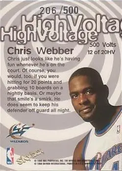 1997-98 Hoops - High Voltage 500 Volts #12 HV - Chris Webber - Washington Wizards - Back 1997-98 Hoops - High Voltage 500 Volts #12 HV - Chris Webber - Washington Wizards - Back