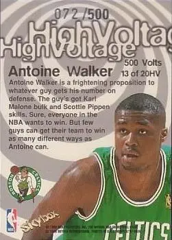 1997-98 Hoops - High Voltage 500 Volts #13 HV - Antoine Walker - Boston Celtics - Back 1997-98 Hoops - High Voltage 500 Volts #13 HV - Antoine Walker - Boston Celtics - Back