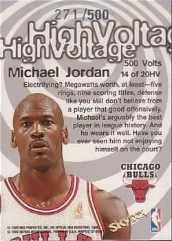 1997-98 Hoops - High Voltage 500 Volts #14 HV - Michael Jordan - Chicago Bulls - Back 1997-98 Hoops - High Voltage 500 Volts #14 HV - Michael Jordan - Chicago Bulls - Back