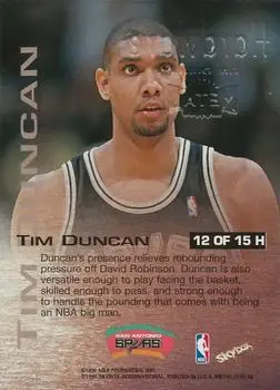 1997-98 Metal Universe Championship - Hardware #12 H - Tim Duncan - San Antonio Spurs - Back