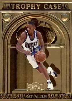 1997-98 Metal Universe Championship - Trophy Case #5 TC - Ray Allen - Milwaukee Bucks - Front 1997-98 Metal Universe Championship - Trophy Case #5 TC - Ray Allen - Milwaukee Bucks - Front