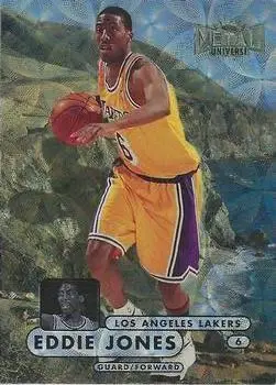 1997-98 Metal Universe Championship - Precious Metal Gems #63 - Eddie Jones - Los Angeles Lakers - Front 1997-98 Metal Universe Championship - Precious Metal Gems #63 - Eddie Jones - Los Angeles Lakers - Front