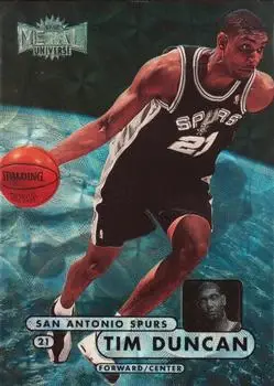 1997-98 Metal Universe Championship - Precious Metal Gems #72 - Tim Duncan - San Antonio Spurs - Front 1997-98 Metal Universe Championship - Precious Metal Gems #72 - Tim Duncan - San Antonio Spurs - Front