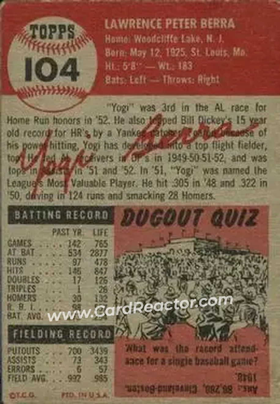 Back of Larry "Yogi" Berra