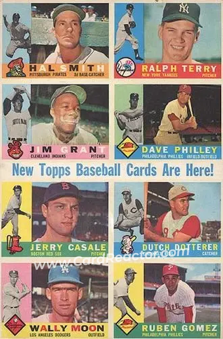 1960 Topps - Salesman Samples #NNO - Hal Smith - Ralph Terry - Jim Grant - Dave Philley - Jerry Casale - Dutch Dotterer - Wally Moon - Ruben Gomez - Pittsburgh Pirates - New York Yankees - Cleveland Indians - Philadelphia Phillies - Boston Red Sox - Cincinnati Reds - Los Angeles Dodgers - Front
