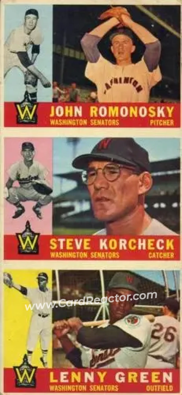 1960 Topps - Salesman Samples #NNO - John Romonosky - Steve Korcheck - Lenny Green - Washington Senators - Washington Senators - Front