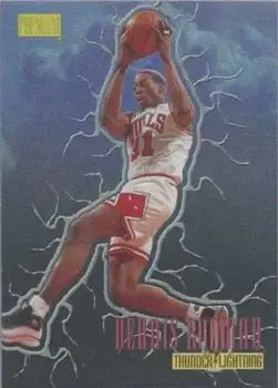 1997-98 SkyBox Premium - Thunder & Lightning #11 TL - Dennis Rodman - Chicago Bulls - Front 1997-98 SkyBox Premium - Thunder & Lightning #11 TL - Dennis Rodman - Chicago Bulls - Front