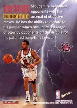 1997-98 SkyBox Premium - Thunder & Lightning #12 TL - Damon Stoudamire - Toronto Raptors - Back 1997-98 SkyBox Premium - Thunder & Lightning #12 TL - Damon Stoudamire - Toronto Raptors - Back