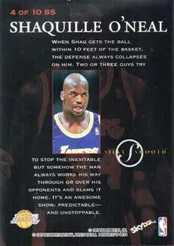 1997-98 SkyBox Premium - Silky Smooth #4 SS - Shaquille O'Neal - Los Angeles Lakers - Back 1997-98 SkyBox Premium - Silky Smooth #4 SS - Shaquille O'Neal - Los Angeles Lakers - Back