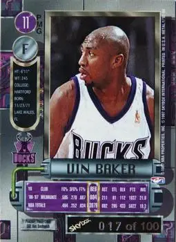 1997-98 Metal Universe - Precious Metal Gems Red #11 PMG - Vin Baker - Milwaukee Bucks - Back