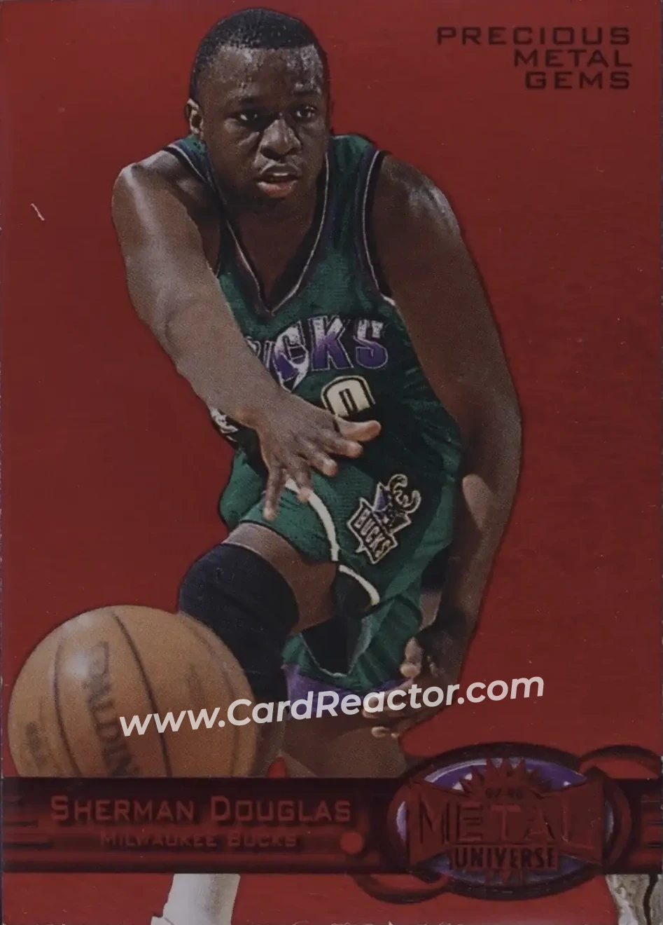 1997-98 Metal Universe - Precious Metal Gems Red #14 PMG - Sherman Douglas - Milwaukee Bucks - Front