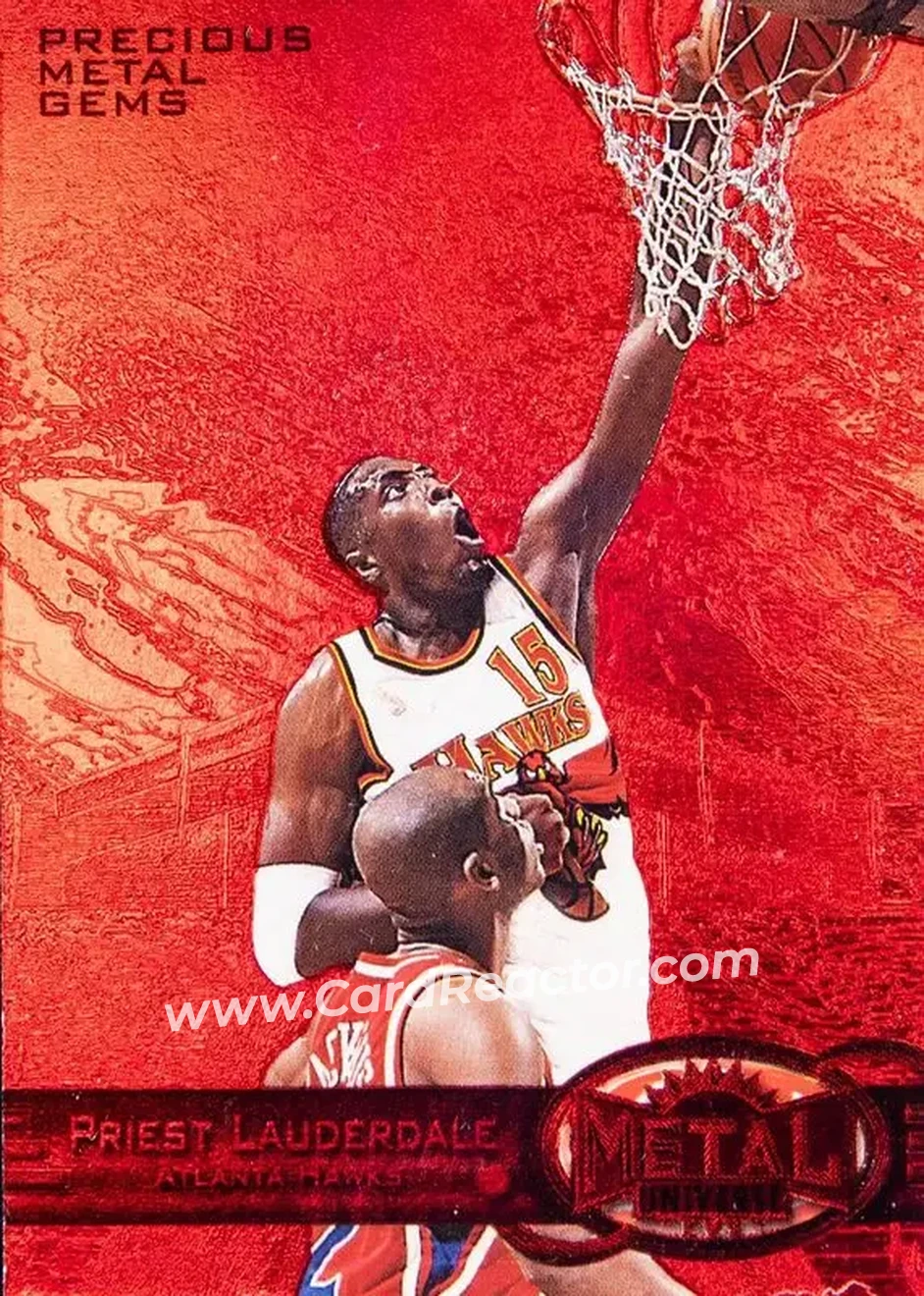1997-98 Metal Universe - Precious Metal Gems Red #15 PMG - Priest Lauderdale - Atlanta Hawks - Front