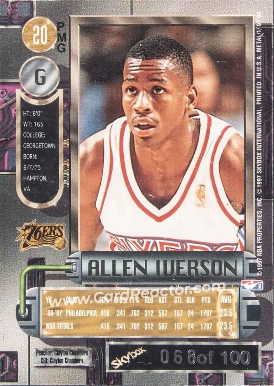 1997-98 Metal Universe - Precious Metal Gems Red #20 PMG - Allen Iverson - Philadelphia 76ers - Back