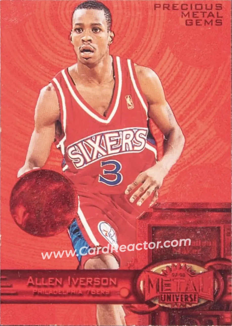 1997-98 Metal Universe - Precious Metal Gems Red #20 PMG - Allen Iverson - Philadelphia 76ers - Front