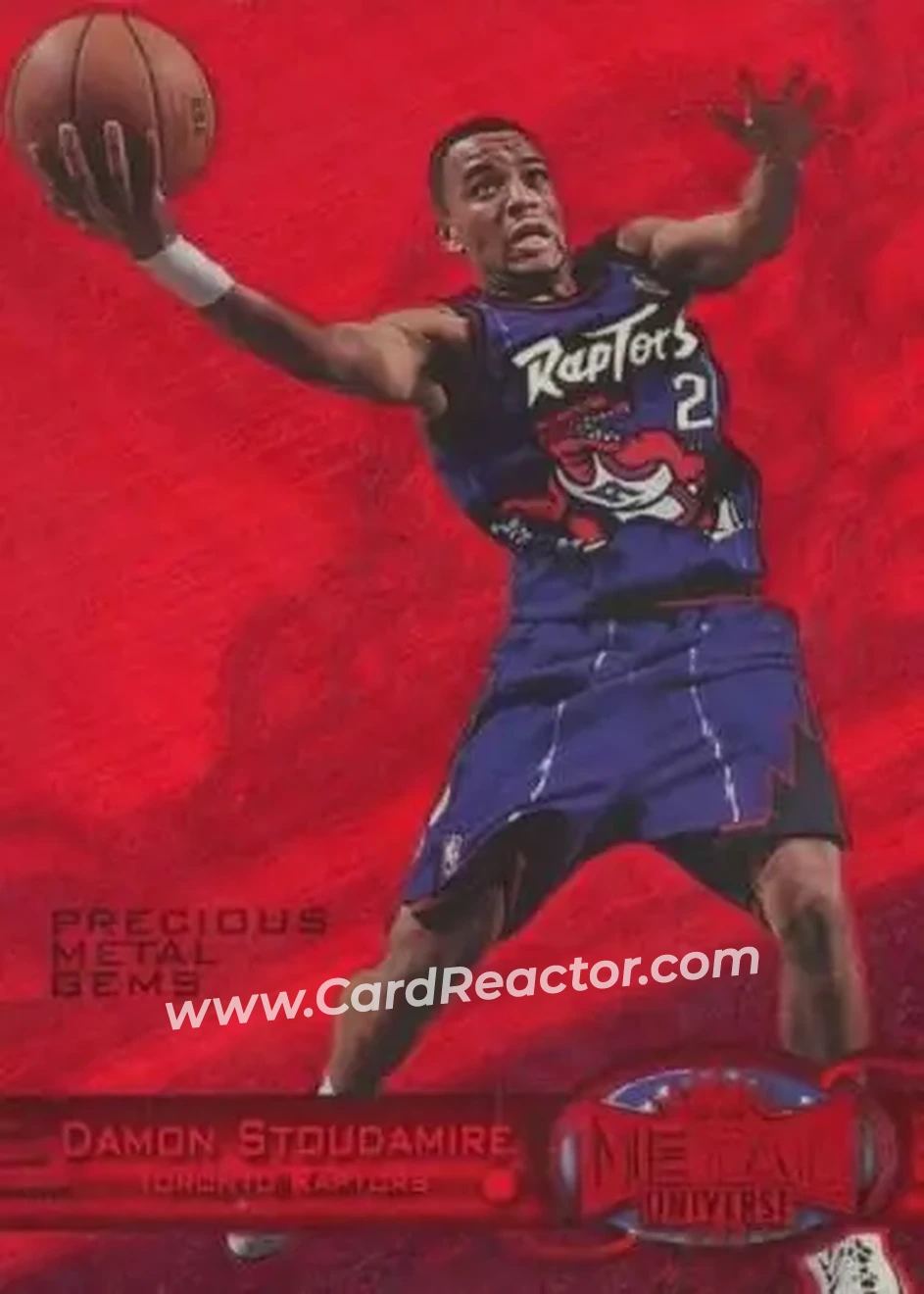 1997-98 Metal Universe - Precious Metal Gems Red #28 PMG - Damon Stoudamire - Toronto Raptors - Front