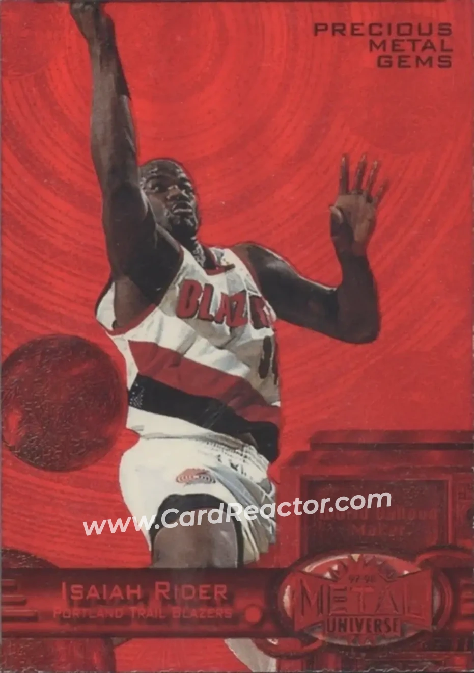 1997-98 Metal Universe - Precious Metal Gems Red #36 PMG - Isaiah Rider - Portland Trail Blazers - Front