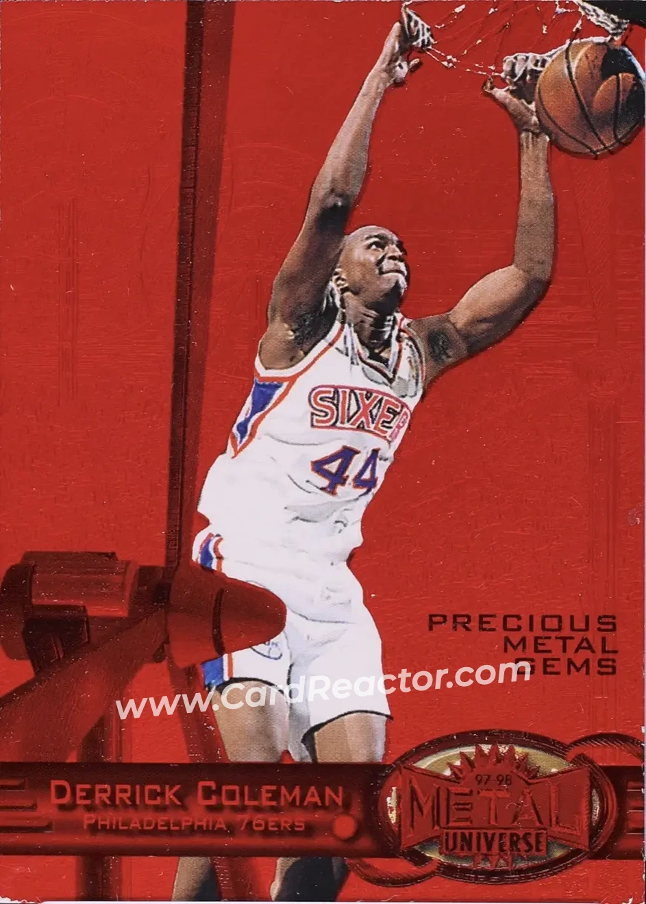 1997-98 Metal Universe - Precious Metal Gems Red #38 PMG - Derrick Coleman - Philadelphia 76ers - Front
