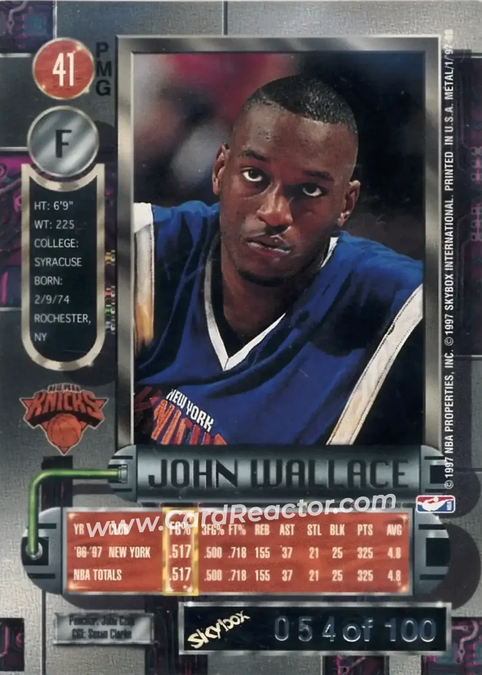 1997-98 Metal Universe - Precious Metal Gems Red #41 PMG - John Wallace - New York Knicks - Back