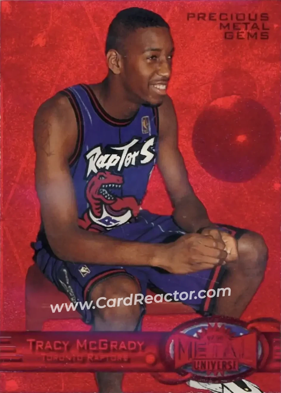 1997-98 Metal Universe - Precious Metal Gems Red #42 PMG - Tracy McGrady - Toronto Raptors - Front