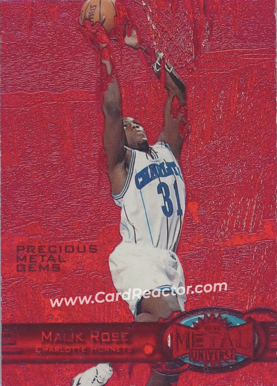 1997-98 Metal Universe - Precious Metal Gems Red #44 PMG - Malik Rose - Charlotte Hornets - Front