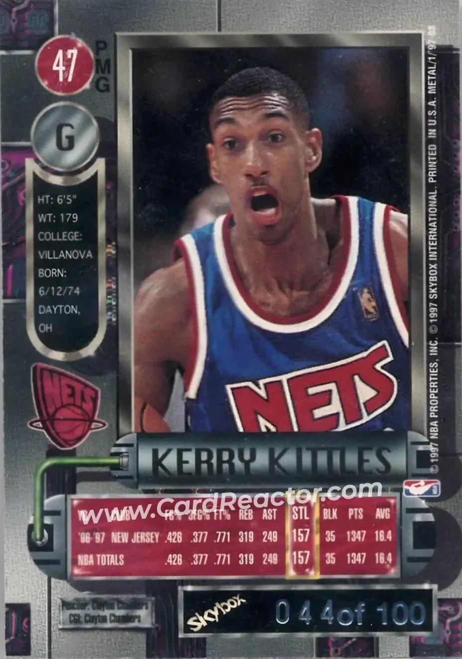 1997-98 Metal Universe - Precious Metal Gems Red #47 PMG - Kerry Kittles - New Jersey Nets - Back