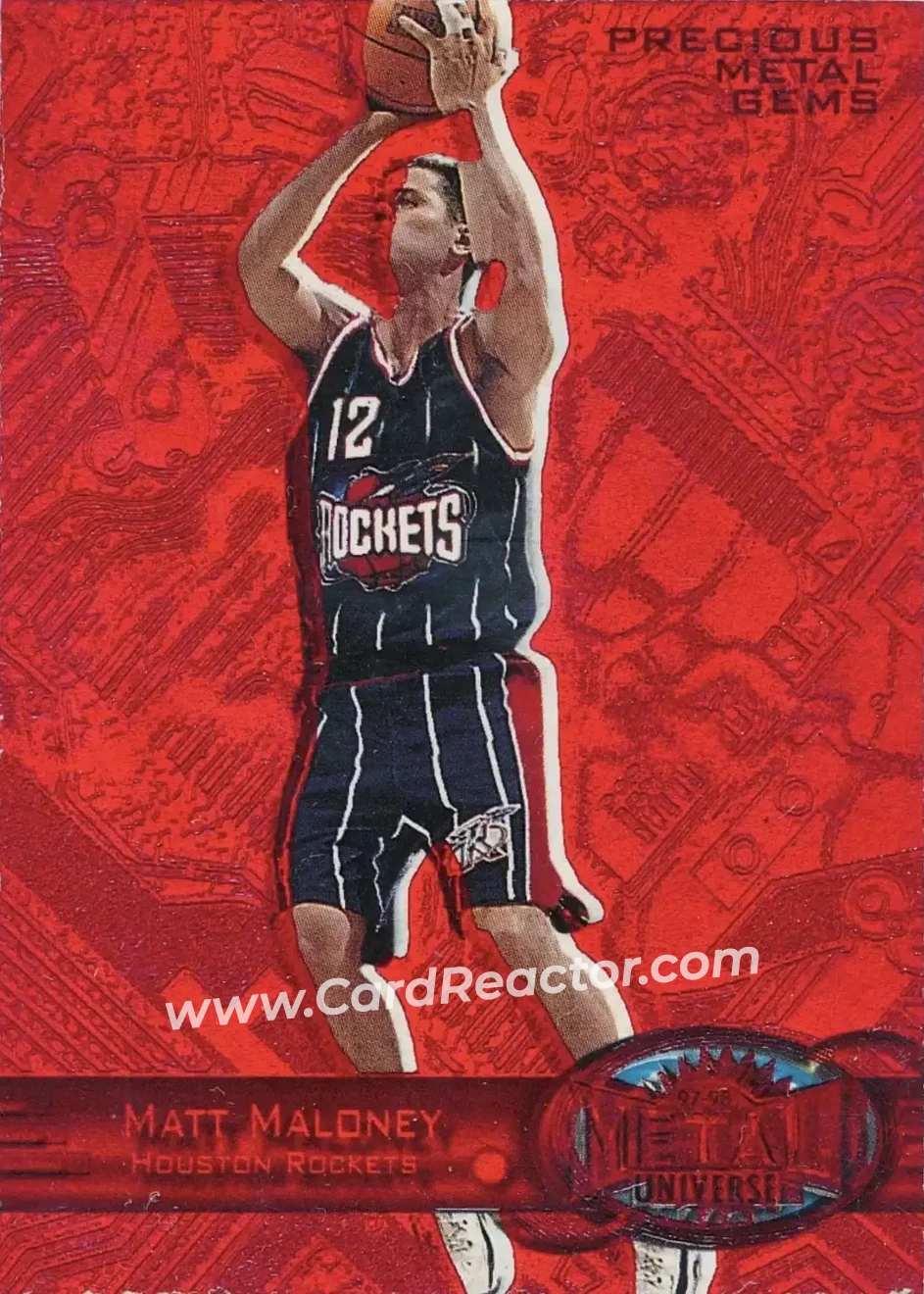 1997-98 Metal Universe - Precious Metal Gems Red #48 PMG - Matt Maloney - Houston Rockets - Front