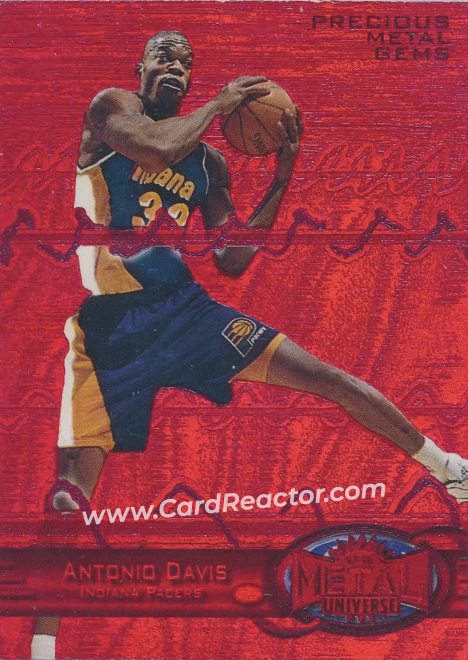 1997-98 Metal Universe - Precious Metal Gems Red #54 PMG - Antonio Davis - Indiana Pacers - Front