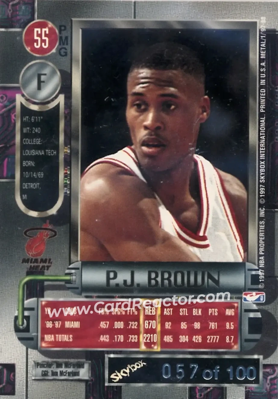 1997-98 Metal Universe - Precious Metal Gems Red #55 PMG - P.J. Brown - Miami Heat - Back